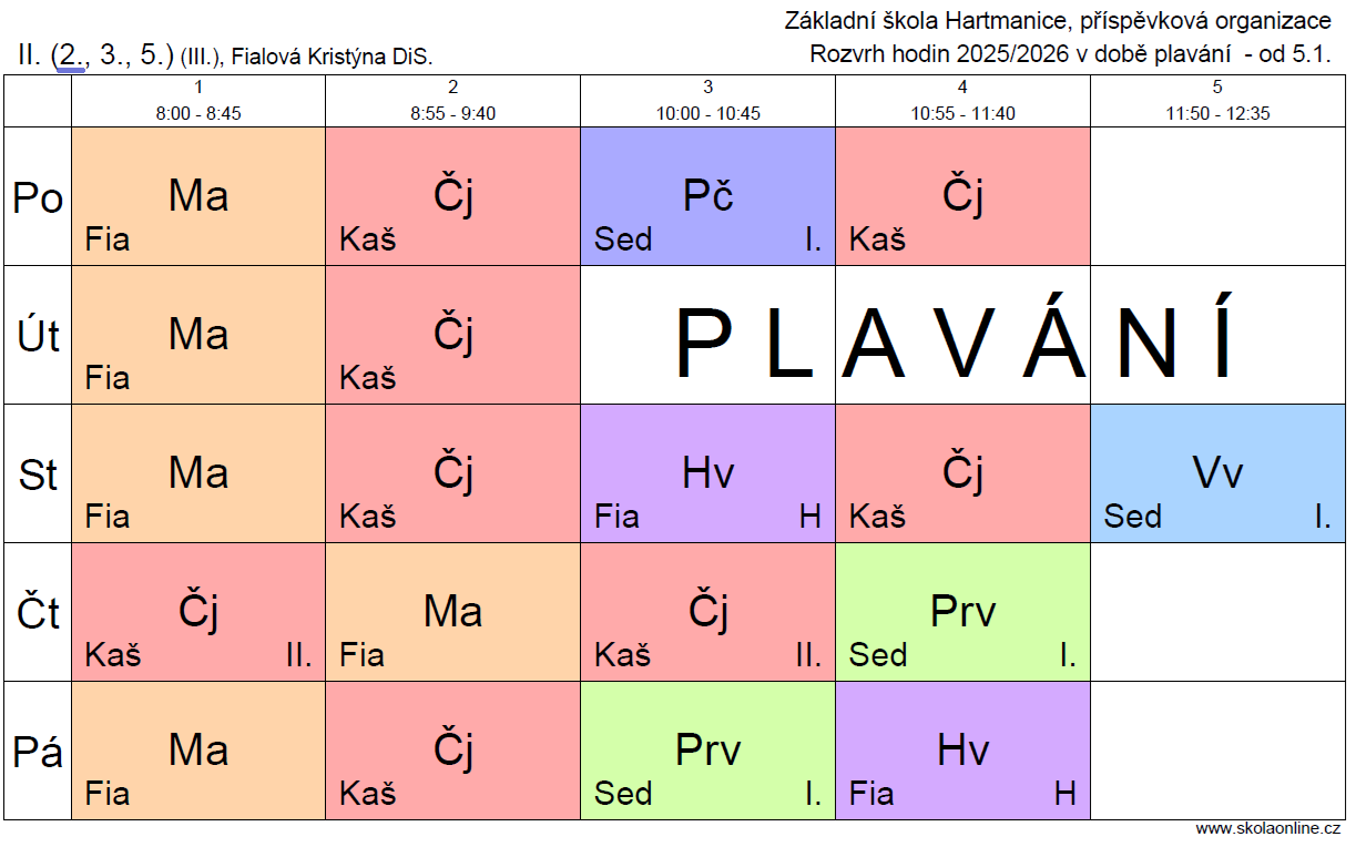 Rozvrh hodin 2025/ 2026 - 2. ročník 