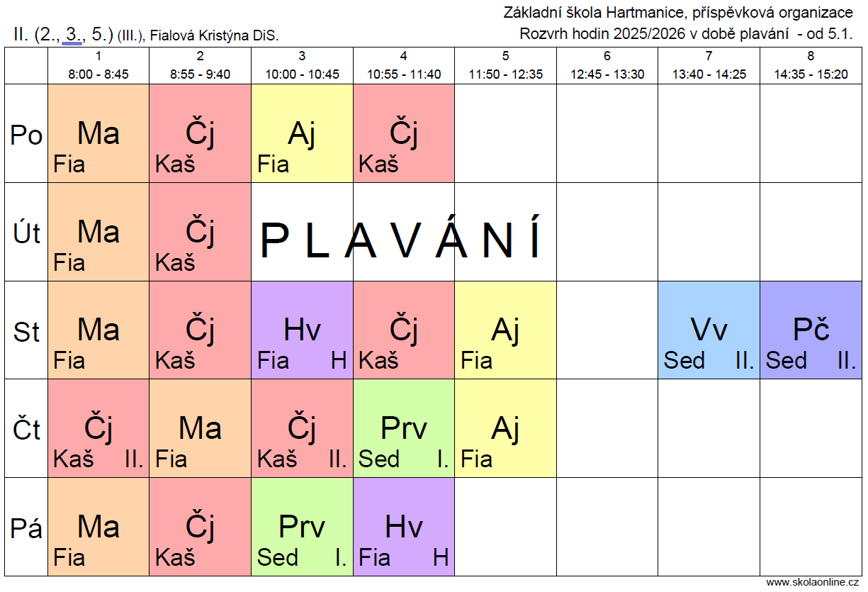 Rozvrh hodin 2025/ 2026 - 3. ročník 